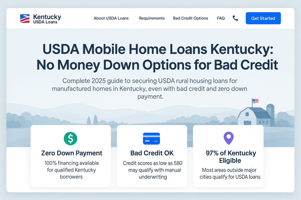 USDA Rural Housing Loans for Manufactured Homes in Kentucky: No-Money-Down Options, Even with Bad Credit

100% financing available for qualified Kentucky borrower